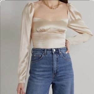 Reformation Roe Cream Top with Blue High Rise Jeans